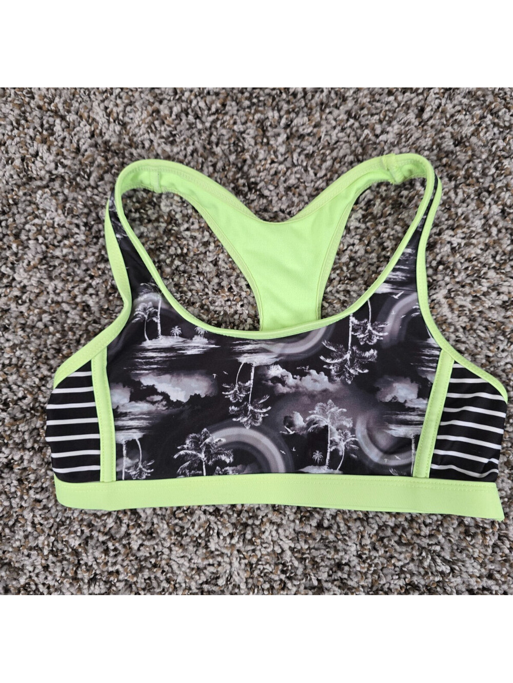 Wonder Nation girls Sz M racerback sports bra Lime Green Gray Marbled